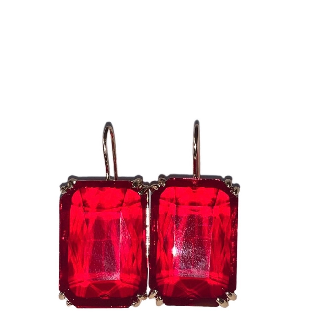 New Ruby Red Clear Dangle Drop Earrings Big Square
